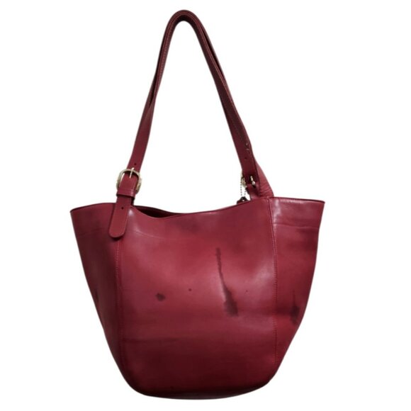 Vintage Coach Leather Tote Bag Burgundy Red USA Made Shopper Shoulder Bag - Picture 4 of 16